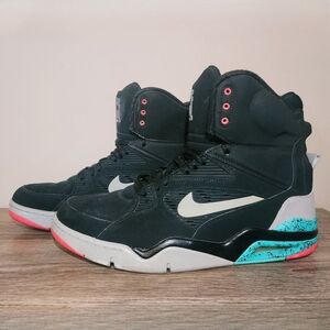 Black and White High-Top Sneakers with Teal and Pink Accents